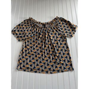 Ann Taylor Factory Womens M Off Shoulder Top Orange Blue White Triangle Print